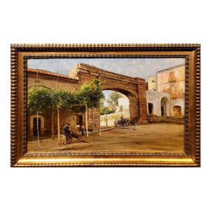 Carlo Brancaccio -Napoli L’Arco Di Gragnano-19th Century Oil Painting