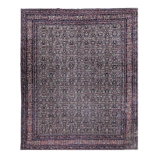 Vintage Persian Bidjar Rug, All-Over Herati Geometric Pattern, in Midnight Blue & Rust-Red, 9’ X 12’ For Sale