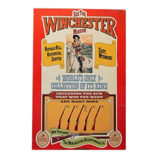 1976 Winchester Museum Buffalo Bill Tin Lithograph Advertising Sign For Sale