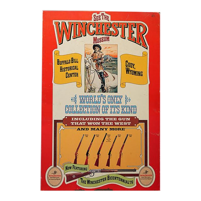 1976 Winchester Museum Buffalo Bill Tin Lithograph Advertising Sign For Sale