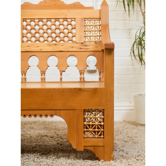 Mid 20th Century Beautiful Moroccan Unstained Hand Carved Wooden Sofa With Moucharabieh Paneling For Sale - Image 11 of 12