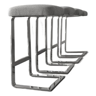 1970's Flat Chrome Stainless Cantilever Counter Stools For Sale