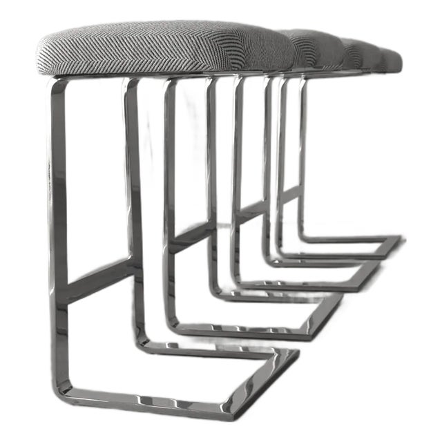 1970's Flat Chrome Stainless Cantilever Counter Stools For Sale