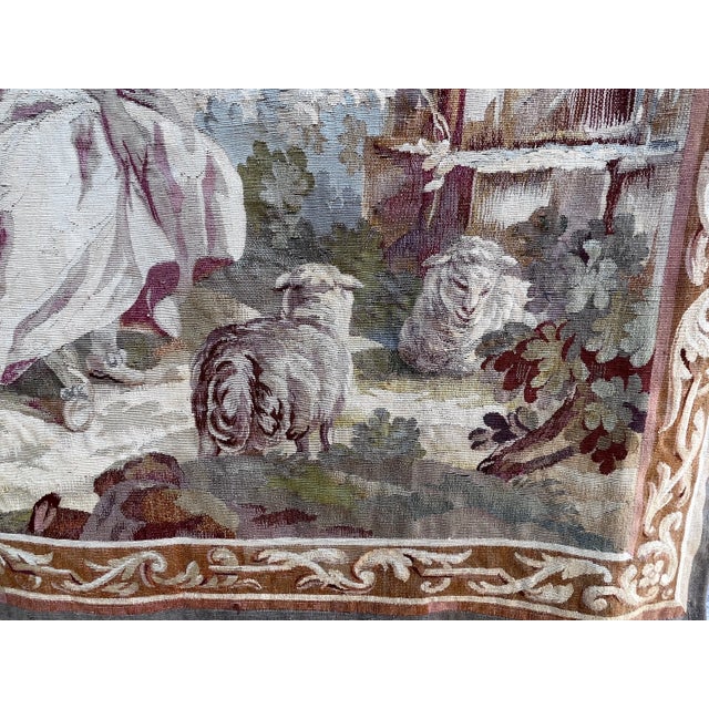 Tan 19th-Century Silk Tapestry — Romantic Garden Scene For Sale - Image 8 of 8