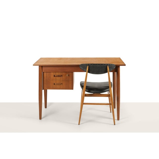 Scandinavian Desk with Sliding Mobile Drawer Block and Small Armchair, Denmark, 1970s, Set of 2 For Sale - Image 3 of 17