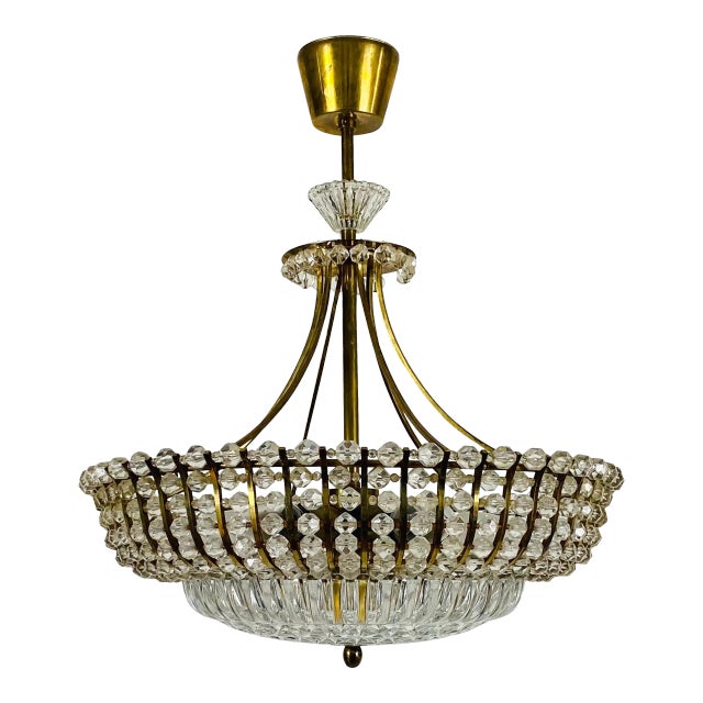 Midcentury Brass Chandelier by Rupert Nikoll, 1960s For Sale