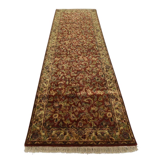 Agra Runner 4’1” X 11’11” Red Wool Traditional Hand-Knotted Oriental Rug For Sale