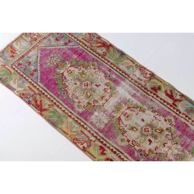 Purple Vintage Wool Turkish Handmade Runner For Sale - Image 8 of 10