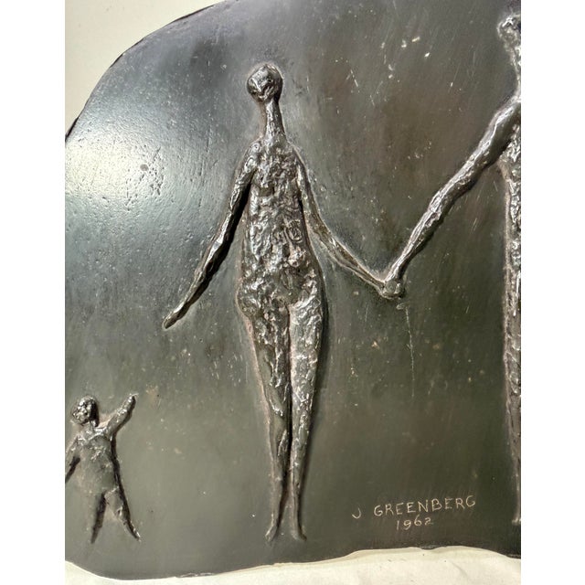 Black Vintage Signed Joseph J. Greenberg Resin Figural Man Lady Family Wall Sculpture For Sale - Image 8 of 14