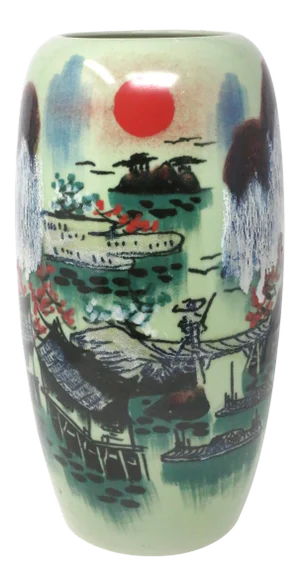 Vintage Tall 15" Hand-Painted Japanese Landscape Vase Spectacular Signed