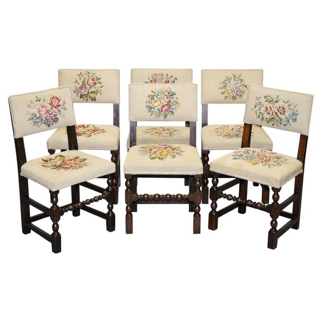 English Victorian Floral Tapestry Dining Chairs, Set of 6 For Sale - Image 16 of 16