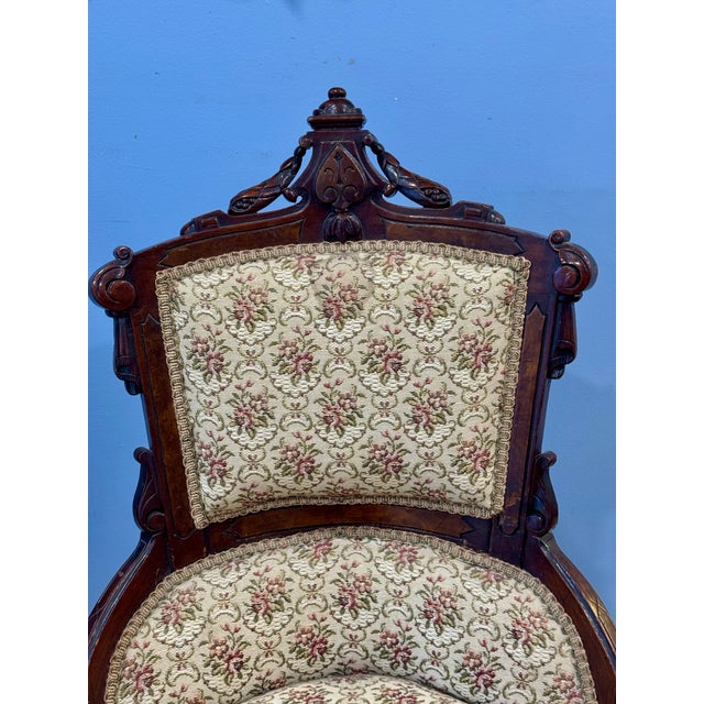 19th C Victorian Walnut Parlor Chairs, Set of Two For Sale - Image 12 of 18
