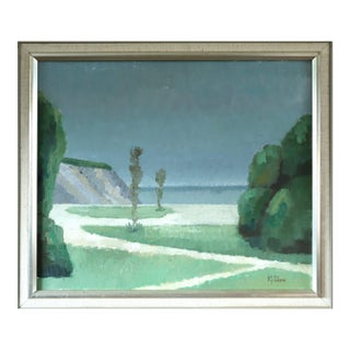 Mid-Century Modern 'Coastal Quietude' Vintage Swedish Landscape Oil Painting, Framed For Sale