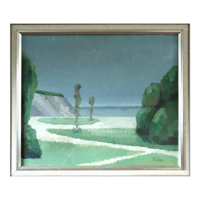 Mid-Century Modern 'Coastal Quietude' Vintage Swedish Landscape Oil Painting, Framed For Sale