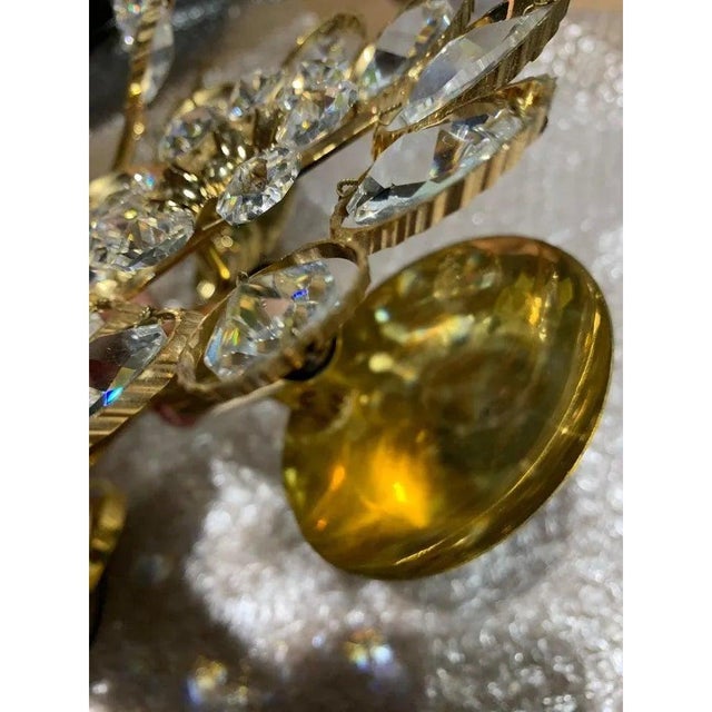 Crystal Palwa Sconce, Wall Light, Vintage Hollywood Regency 24 Karat Gold, 1960s For Sale - Image 9 of 9