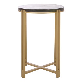 Levitt Cast Glass Top Round Accent Table in Brass with Glass Top For Sale