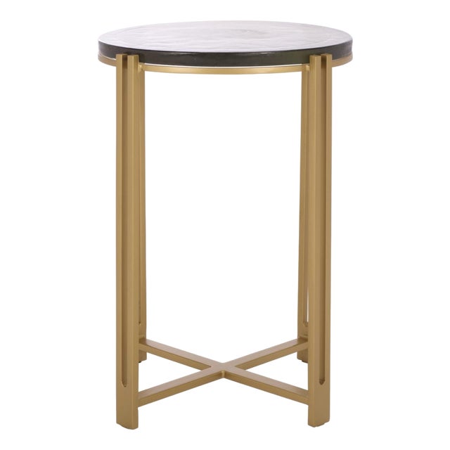 Levitt Cast Glass Top Round Accent Table in Brass with Glass Top For Sale