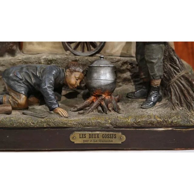 French 19th Century French Polychrome Terracotta Scene by J. Le Guluche For Sale - Image 3 of 10