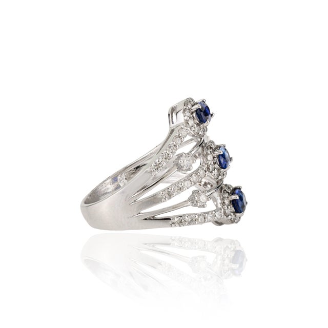 Not Yet Made - Made To Order 1 Ct Blue Sapphire & Diamond Multi Row Statement Ring Size 5 in 14k White Gold For Sale - Image 5 of 16