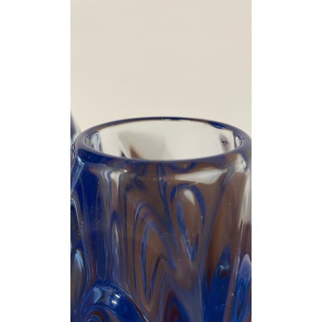 Glass Mid-Century Czech Blue Glass Vases attributed to Rudolf Schrötter for Rosice, 1960s, Set of 2 For Sale - Image 7 of 11