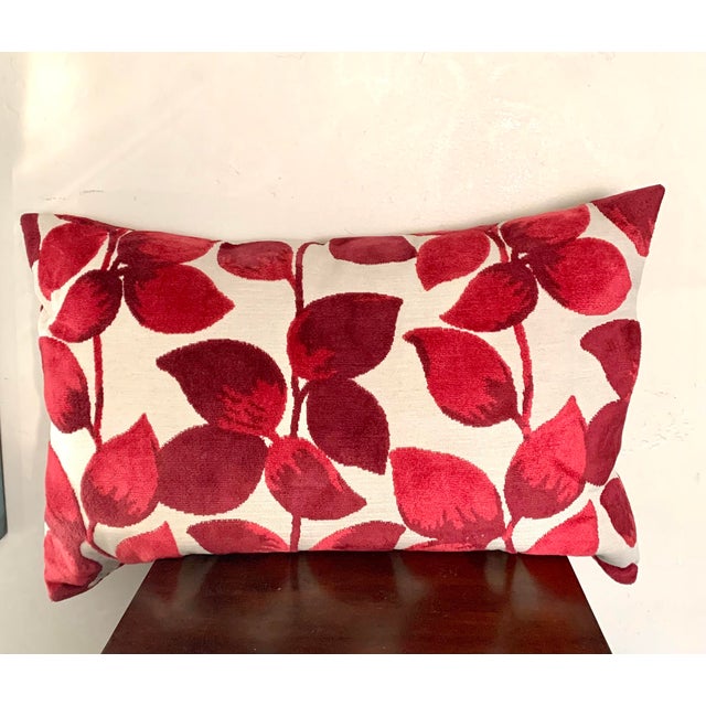 Cream and Red Luxury Velvet Leaf Cutout Rectangular Lumbar ...