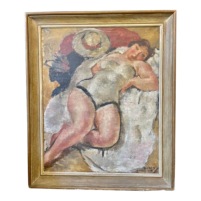 1928 Oil Painting on Canvas of a Reclining Woman Oil on Canvas Signed Georges Louis Emile Capon For Sale