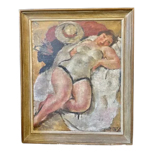 1928 Oil Painting on Canvas of a Reclining Woman Oil on Canvas Signed Georges Louis Emile Capon