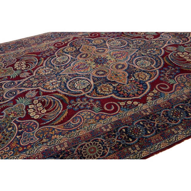 Antique Kerman Persian Red Wool Rug With a Multicolored Floral Design For Sale In New York - Image 6 of 11