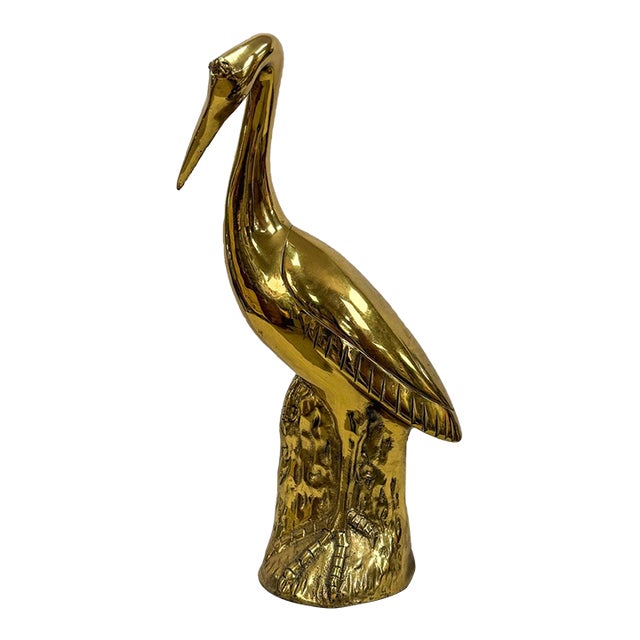 Vintage Brass Ethan Allen Crane Figurine Decorative Home Accent MCM Decor For Sale