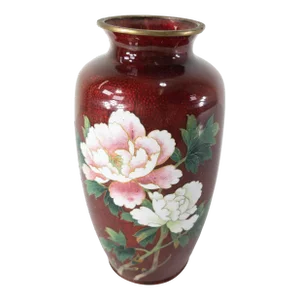Mid 20th Century Japanese Red Ginbari Cloisonne Floral Vase