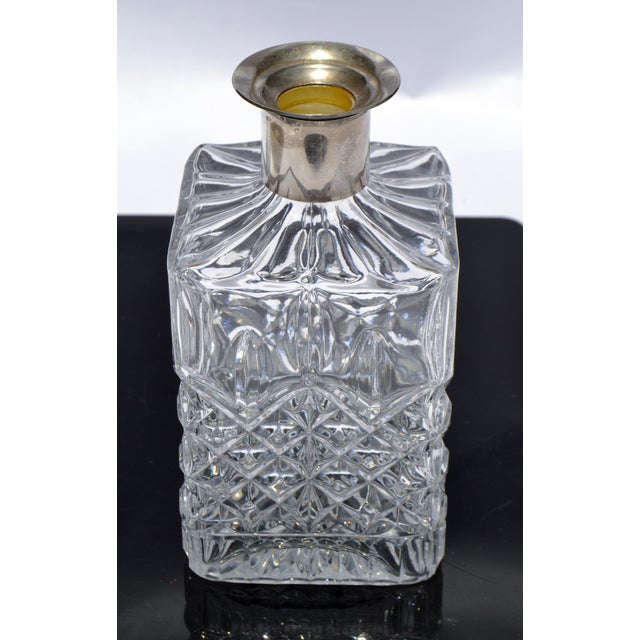 Victorian 1920s Style After Bohemian Victorian Cube Hand Brilliant Cut Decanter Silver Plate Neck Faceted Stopper For Sale - Image 3 of 15