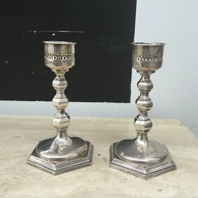 Candle Holders Silver Plate - A Pair For Sale - Image 9 of 9