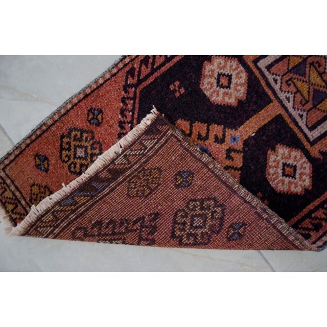 Textile Kurdish Rug Distressed Low Pile Medallion Pattern Yastik Rug Faded Colors Rug - 17'' X 40'' For Sale - Image 7 of 7