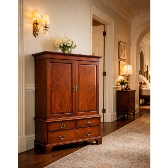 Sienna George II Style Dwarf Linen Chest in Cherry With Paneled Doors and Drawers For Sale - Image 8 of 11