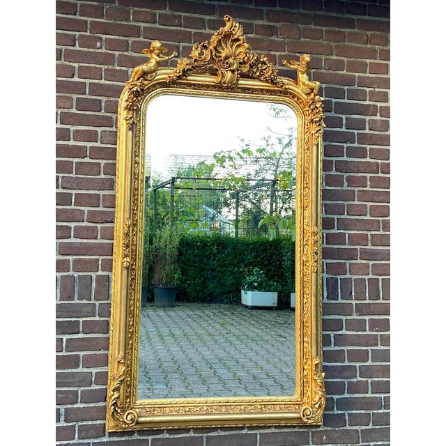 Late 20c French Artisan Louis XVI Gold Beech Floor Mirror For Sale - Image 14 of 14
