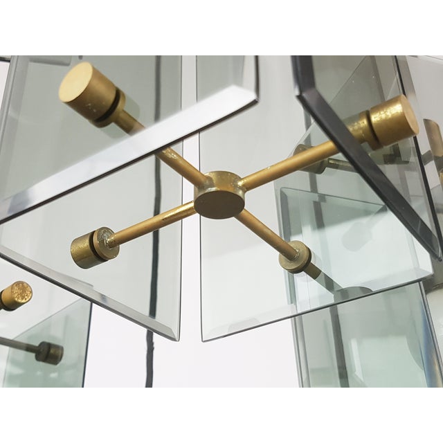 Italian Teak Pendant Lamp in Gilt Aluminum and Smoked Glass, 1960s For Sale - Image 9 of 17