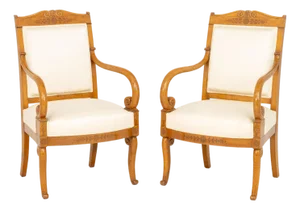 French Empire Style Walnut Armchairs, Pair