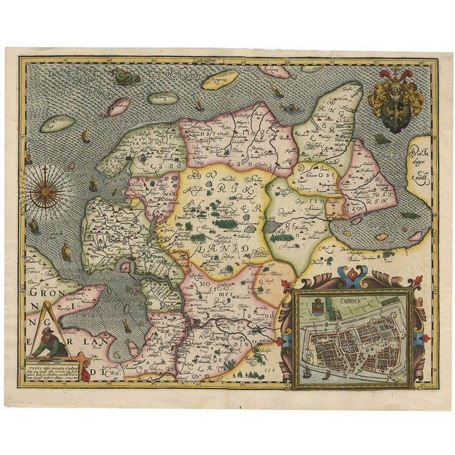 Antique Map of East Frisia, 1610, Paper For Sale