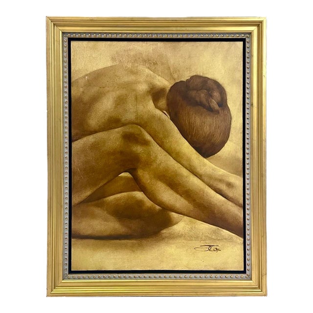 Vintage Art Deco Recumbent Figure Painting For Sale
