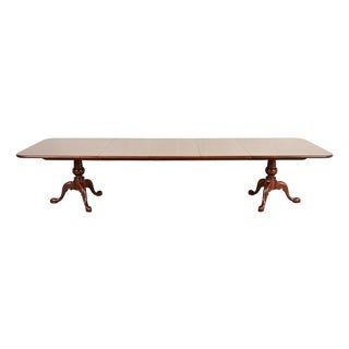 Henredon Georgian Carved Solid Cherry Wood Double Pedestal Extension Dining Table, Newly Refinished For Sale