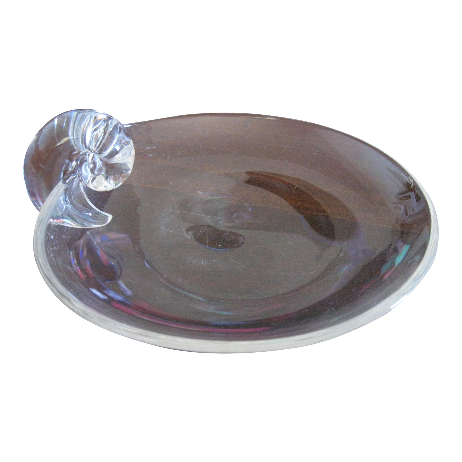 Steuben Crystal Glass Snail Scroll Handle Serving Dish Chairish