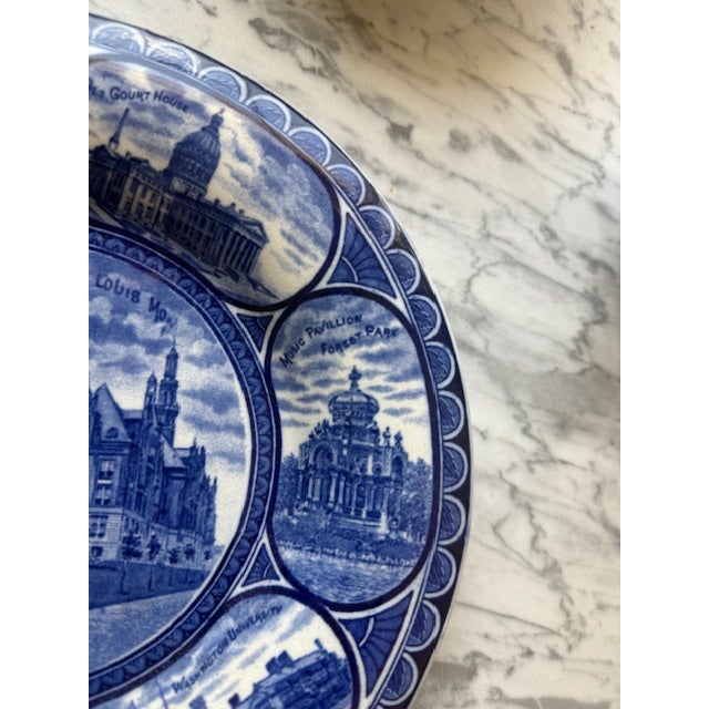 English Antique St. Louis Missouri Souvenir Blue Plate For Sale - Image 3 of 7