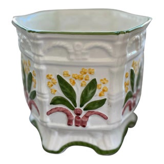 Vintage Portuguese Lily of the Valley Ceramic Cachepot For Sale