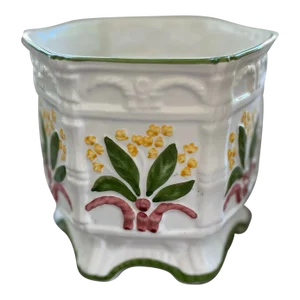 Vintage Portuguese Lily of the Valley Ceramic Cachepot