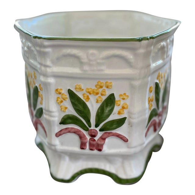 Vintage Portuguese Lily of the Valley Hand-Painter Cachepot/Planter For Sale