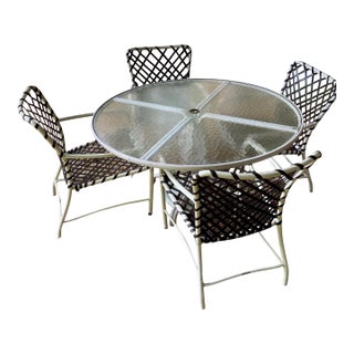 Stunning Vintage Brown Jordan Tamiami Patio Dining Set - Table + 4 Chairs (Coffee and Cream Colors) For Sale