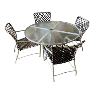 Stunning Vintage Brown Jordan Tamiami Patio Dining Set - Table + 4 Chairs (Coffee and Cream Colors)