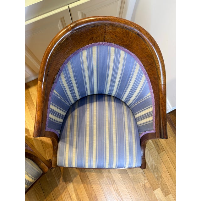 Biedermeier to Early Victorian barrel-back tub chairs, likely made in Central Europe (Germany/Austria) or possibly...