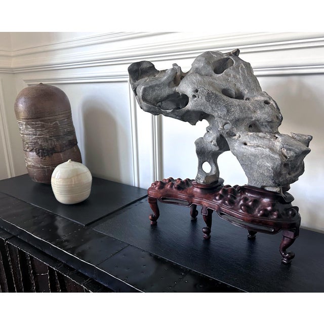 Extraordinary Chinese Taihu Scholar Stone Rare Form on Display Stand For Sale In Atlanta - Image 6 of 18