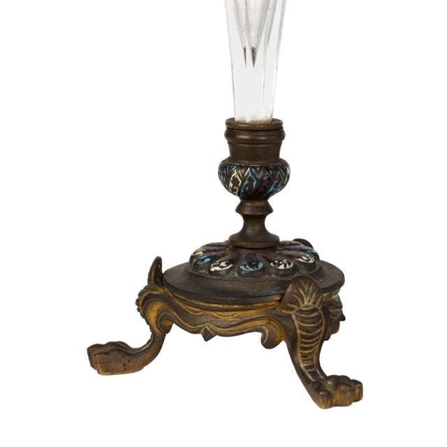 Late 19th Century French Gilt Bronze and Champlevé Enamel Trumpet Vases, Set of 2 For Sale - Image 4 of 7